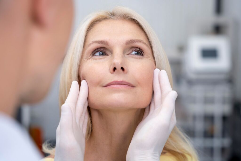 Doctor assessing facial volume and skin in a consultation for facial fat transfer results and longevity in Turkey